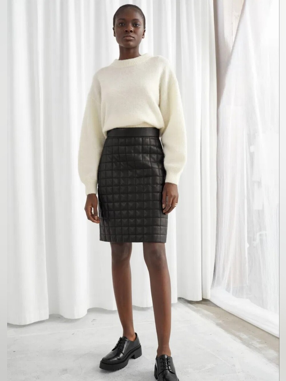 NWT & Other Stories Quilted Leather Midi Knee Length Skirt Size US 6